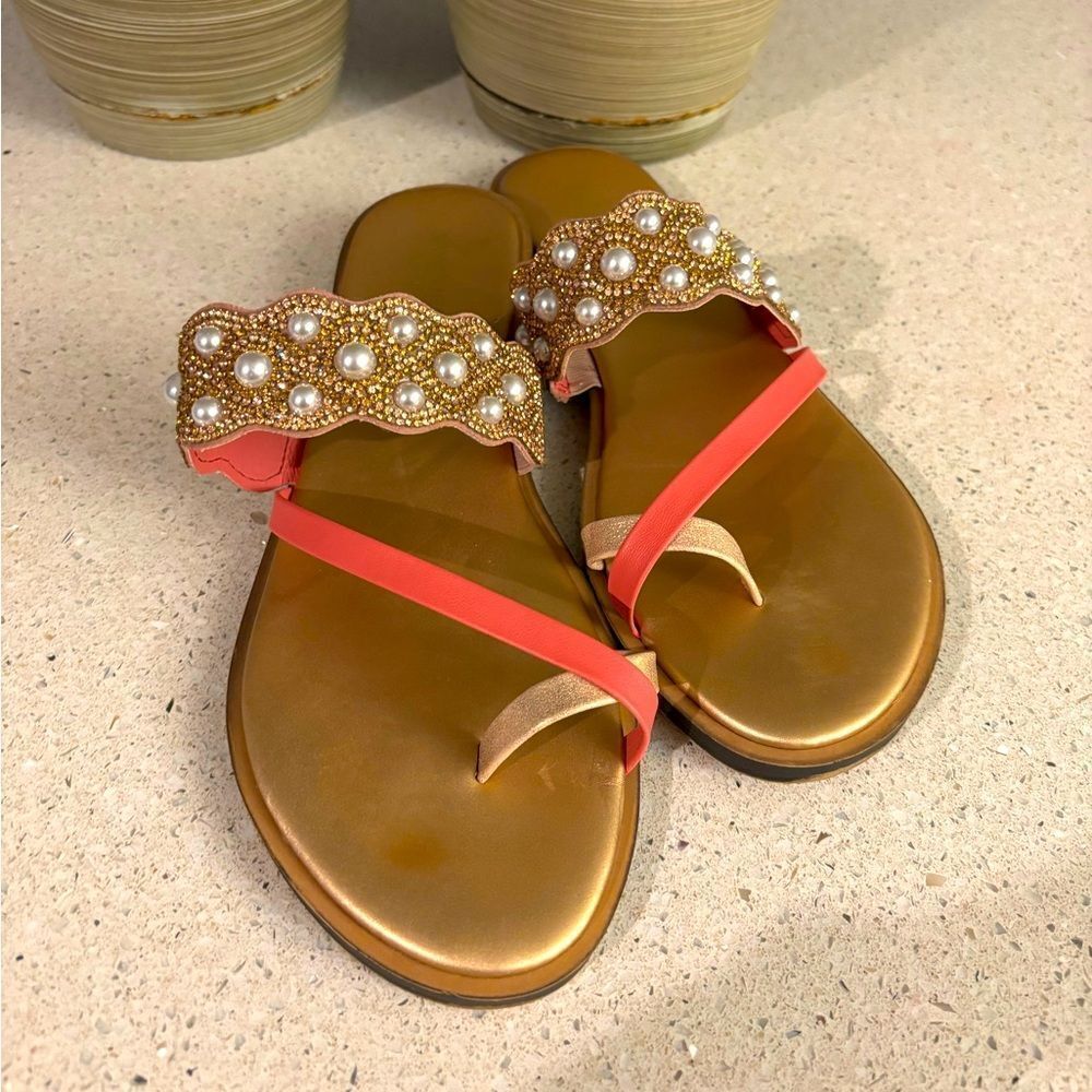 Elegant Gold and Coral Women's Sandals by Kenneth Cole